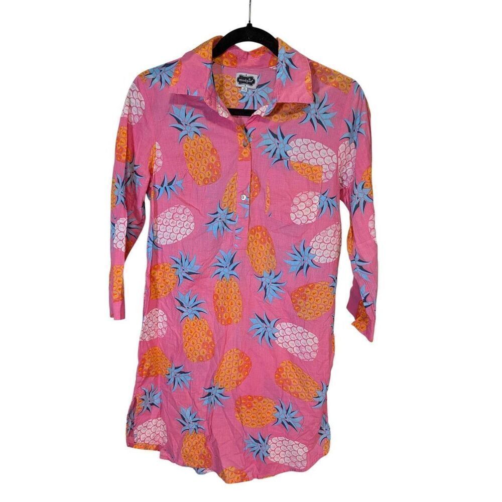 Mudpie Tunic Top Colorful Bright 1/2 sleeves Beach Resort Women's Small
